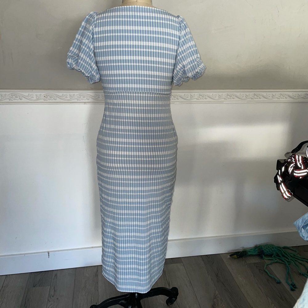 Blue Gingham Puff Sleeve Dress - Picture 4 of 6